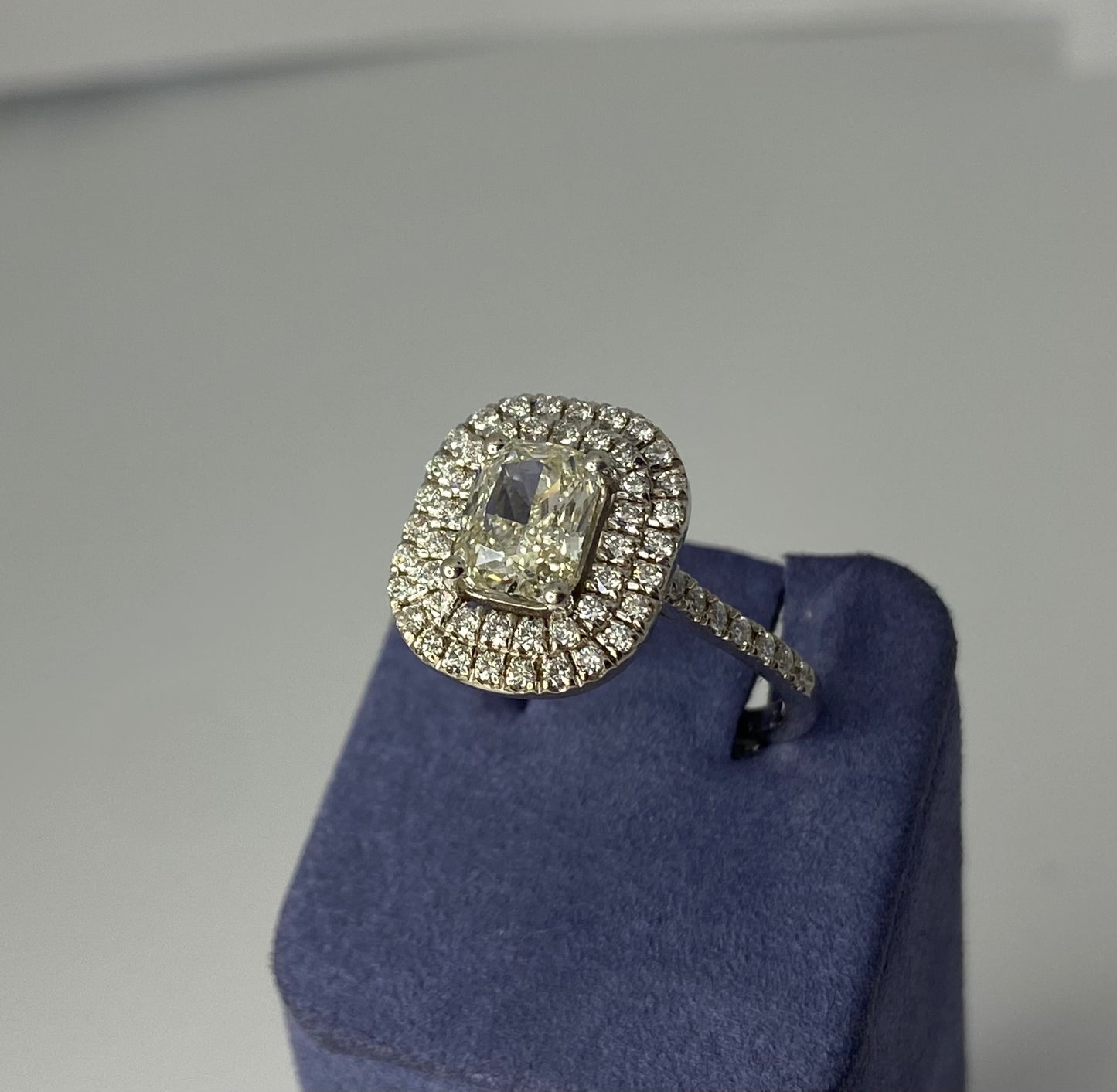 Two Carat White Gold Cushion Cut Natural Diamond Ring