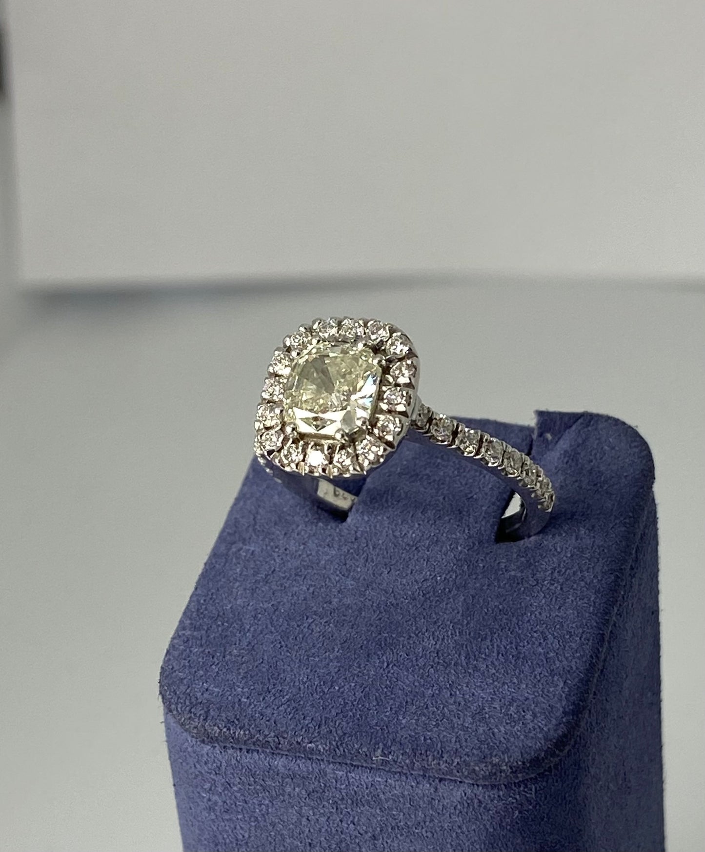 White Gold Cushion Cut Natural Diamond Ring