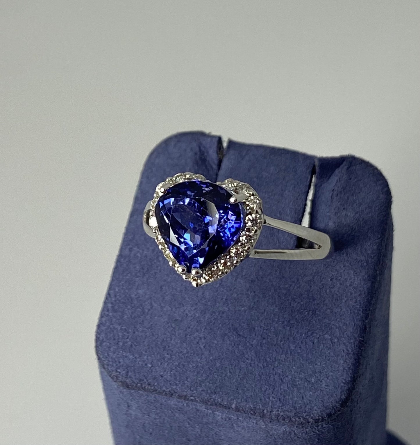 White Gold Trillion-Cut Natural Tanzanite and Diamond Ring