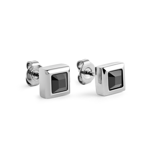 Square Black CZ Stud Earrings