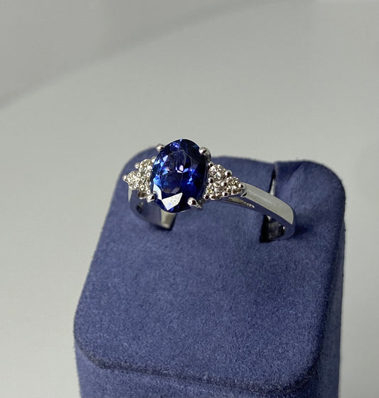White Gold Oval-Shape Natural Tanzanite and Diamond Ring