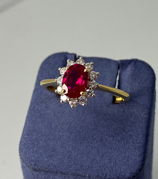 Yellow Gold Oval-Shape Natural Ruby and Diamond Ring