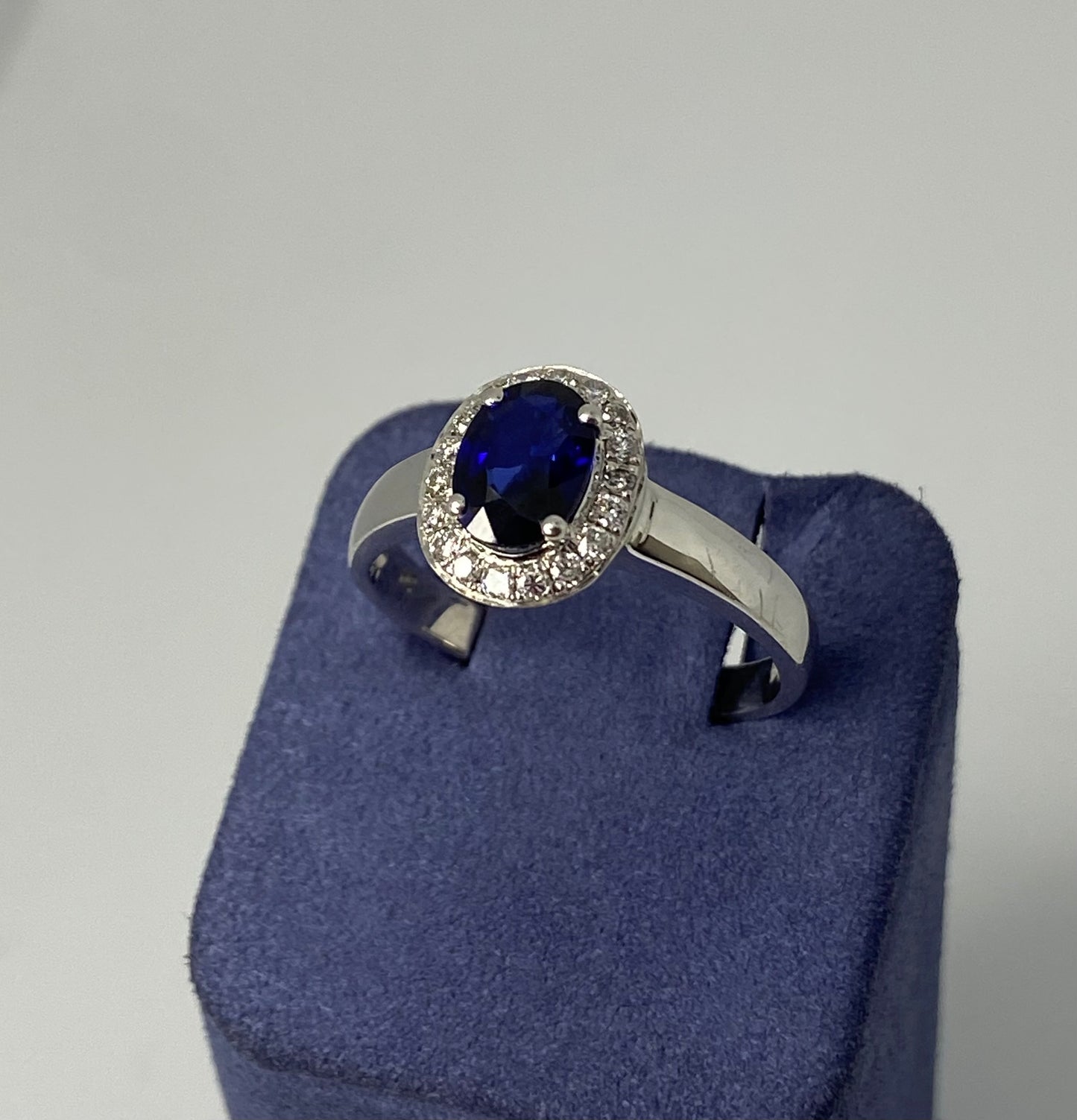 White Gold Oval-Shape Natural Sapphire and Diamond Ring
