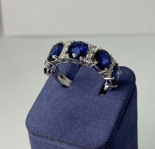 White Gold Natural Sapphire and Diamond Ring
