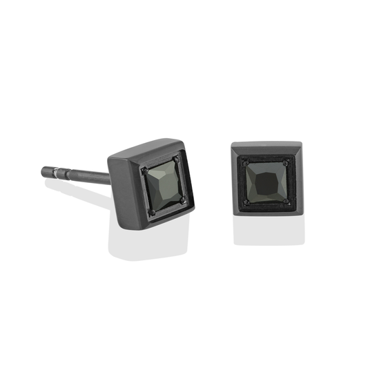 Square Black CZ Stud Earrings